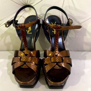 Saint Laurent Tribute 135mm metallic-effect sandals